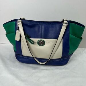 COACH Y2K Carrie Tote Blue, Green, and White Color Block,  Excellent Condition